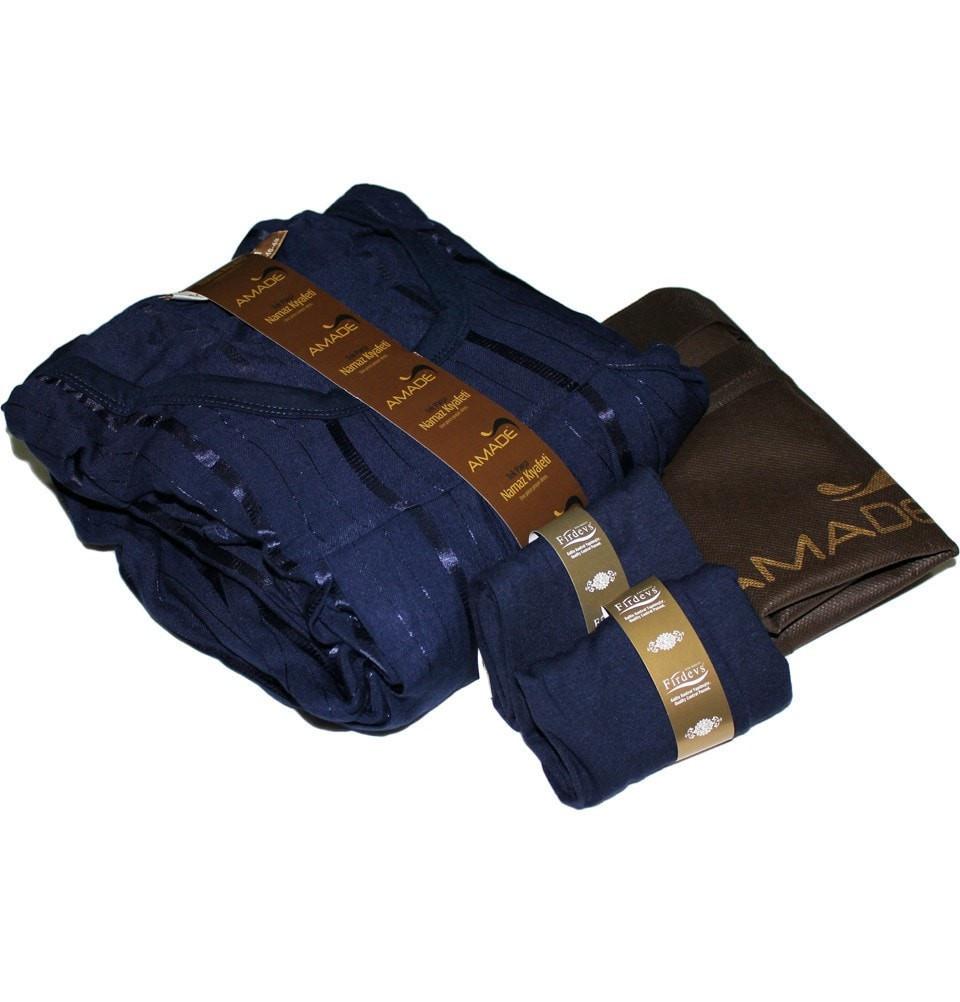 Firdevs Dress Amade Women's One-Piece Prayer Dress Navy Blue Abaya Gift Set - Modefa 