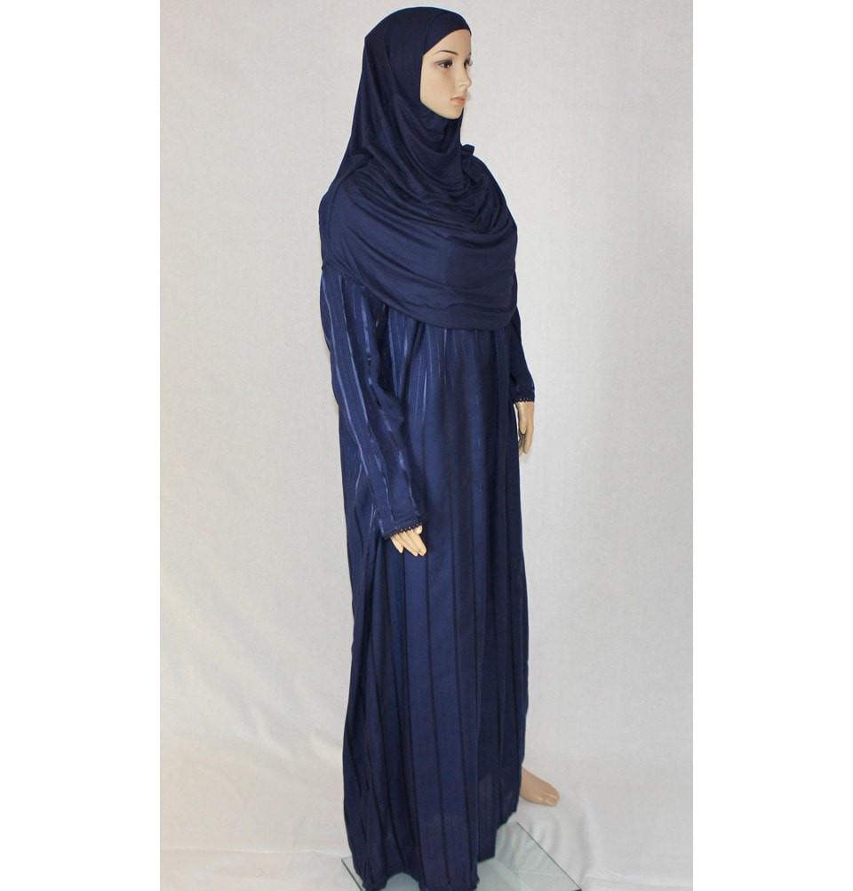 Firdevs Dress Amade Women's One-Piece Prayer Dress Navy Blue Abaya Gift Set - Modefa 