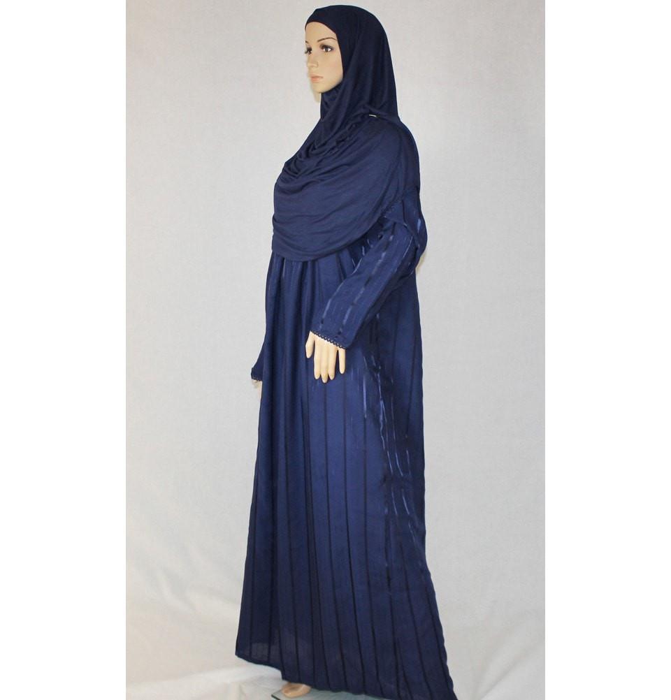 Firdevs Dress Amade Women's One-Piece Prayer Dress Navy Blue Abaya Gift Set - Modefa 