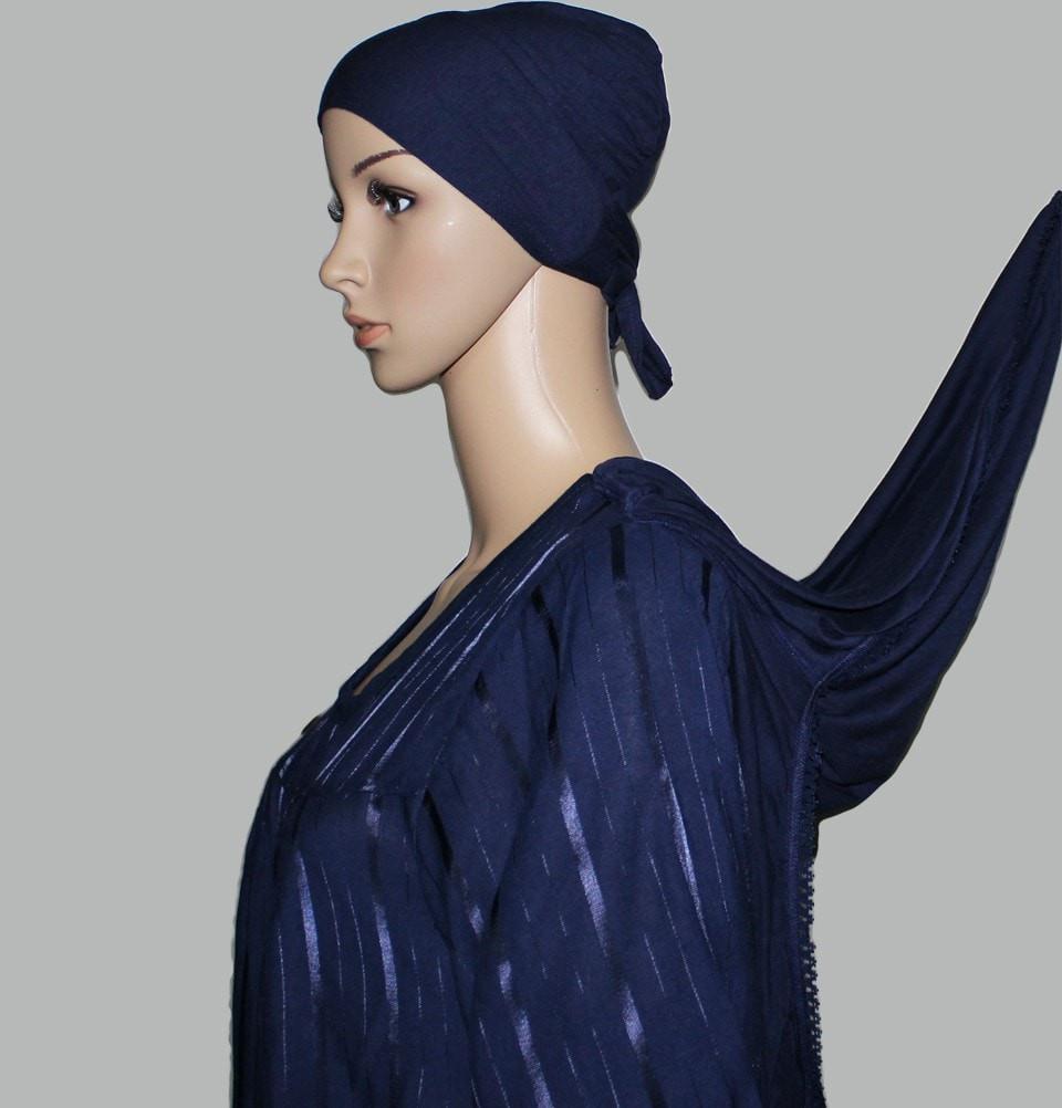 Firdevs Dress Amade Women's One-Piece Prayer Dress Navy Blue Abaya Gift Set - Modefa 