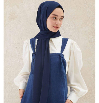 Fresh Scarf Shawl Navy Blue Medine Ipek Chiffon Hijab Shawl - Navy Blue