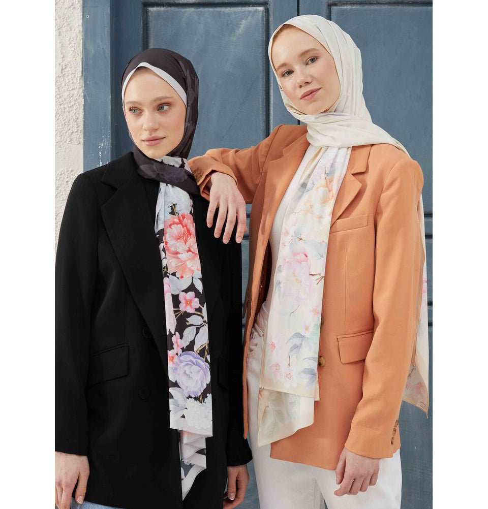 Fresh Scarf Shawl Peach Medine Ipek RoseBouquet Hijab Shawl - Peach