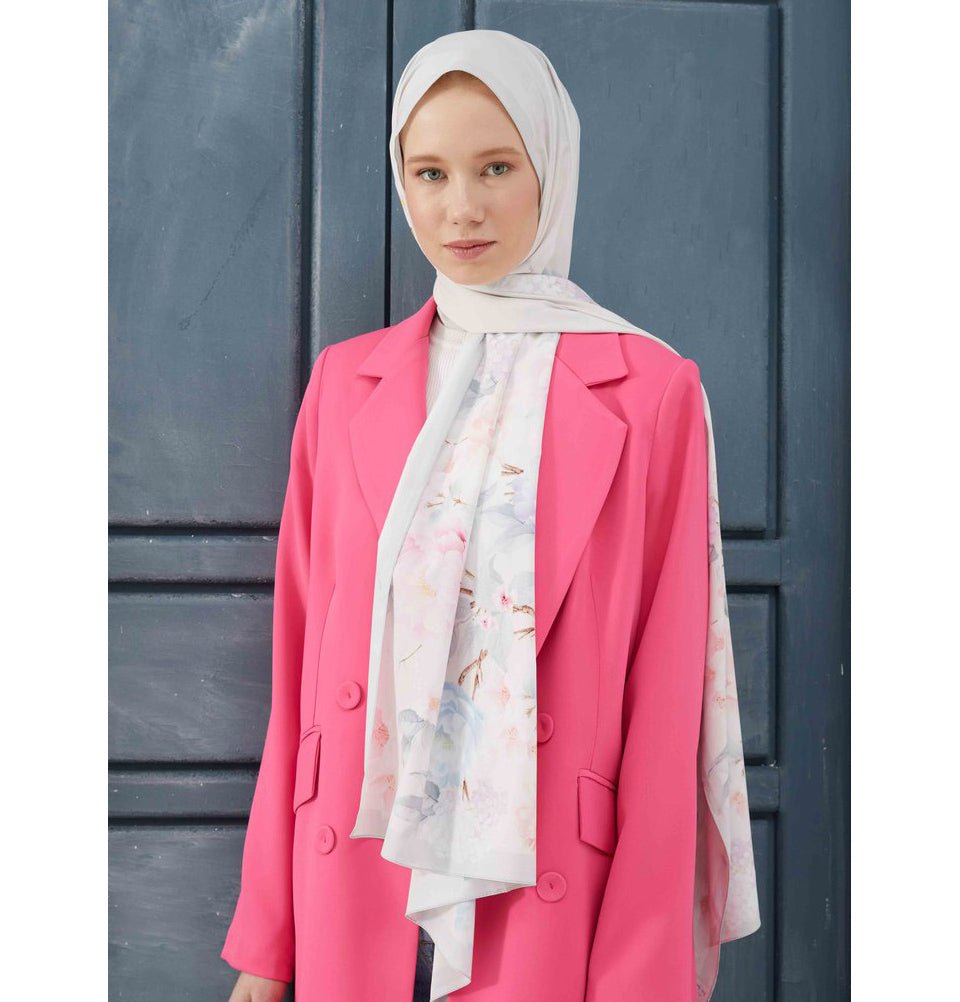 Fresh Scarf Shawl Silver Medine Ipek RoseBouquet Hijab Shawl - Silver