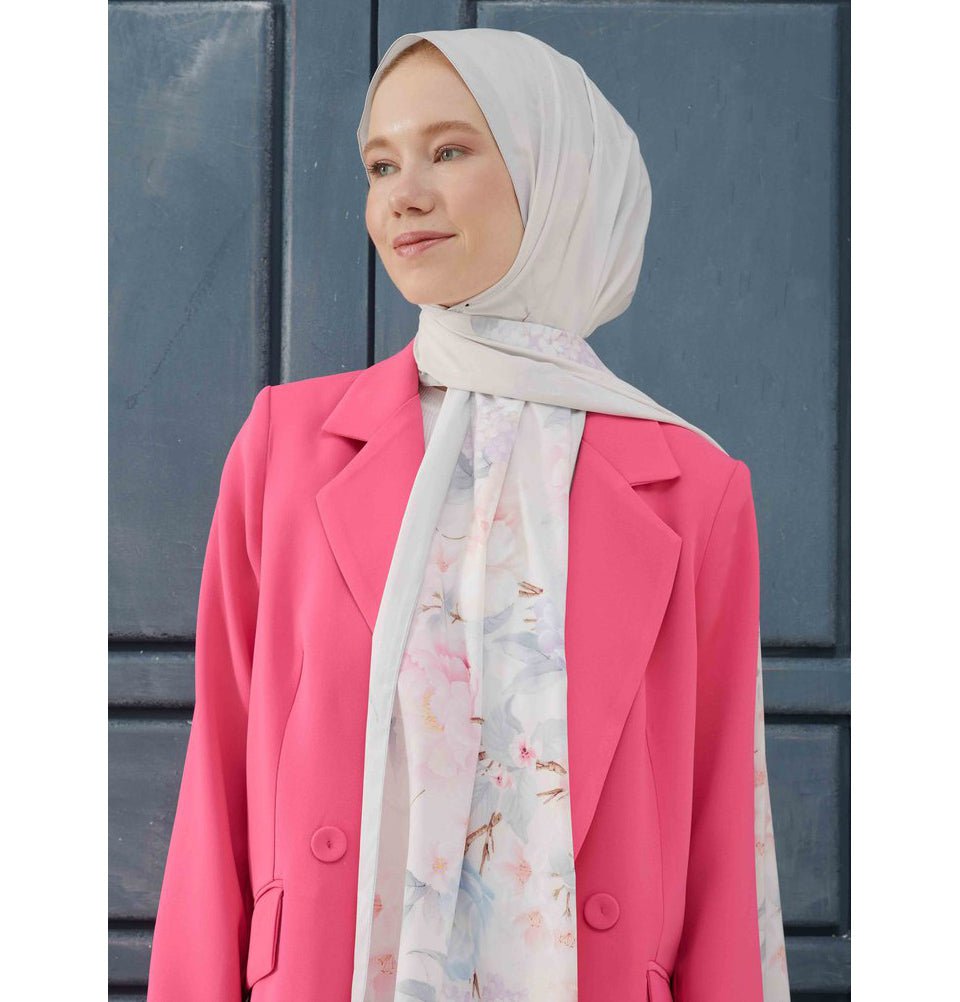 Fresh Scarf Shawl Silver Medine Ipek RoseBouquet Hijab Shawl - Silver