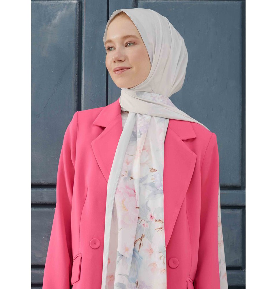 Fresh Scarf Shawl Silver Medine Ipek RoseBouquet Hijab Shawl - Silver