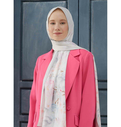 Fresh Scarf Shawl Silver Medine Ipek RoseBouquet Hijab Shawl - Silver