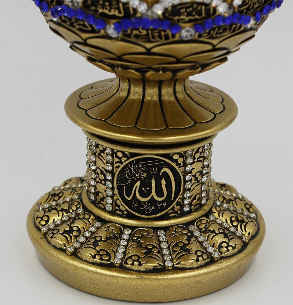 Gunes Islamic Decor Gold / Blue Islamic Table Decor Golden Egg - 99 Names of Allah 1668