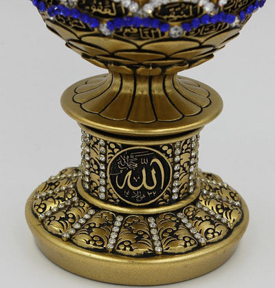 Gunes Islamic Decor Gold / Blue Islamic Table Decor Golden Egg - 99 Names of Allah 1668