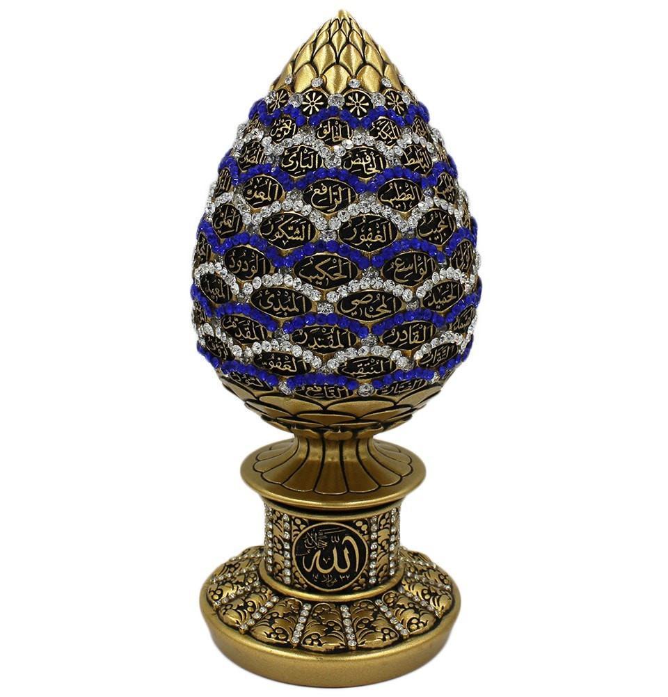 Gunes Islamic Decor Gold / Blue Islamic Table Decor Golden Egg - 99 Names of Allah 1668