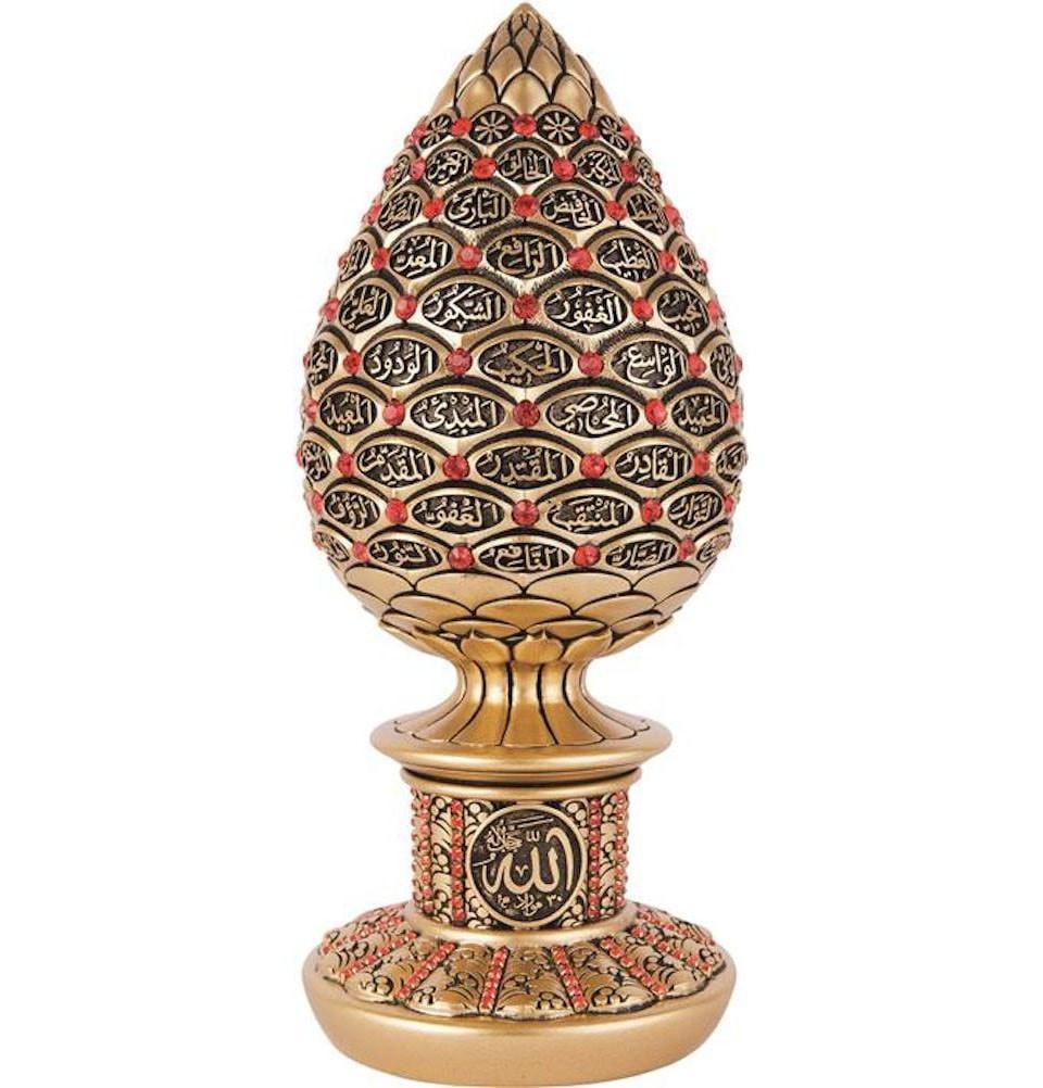 Islamic Table Decor 3 Piece Set Allah, Muhammad & 99 Names Egg Gold/Red 1633