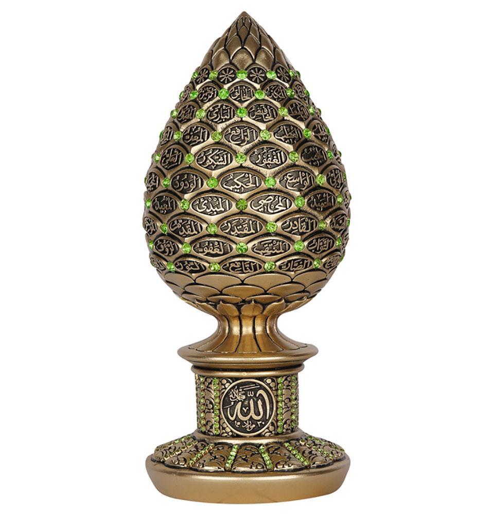 Islamic Table Decor 99 Names of Allah LARGE Egg Gold/Green 1868