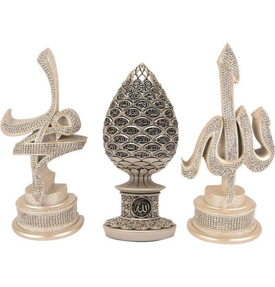 Gunes Islamic Decor Islamic Table Decor Arabic 3 Piece Set Allah, Muhammad & 99 Names Egg 1695 - Modefa 