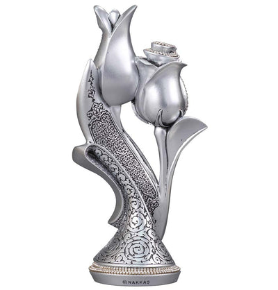 Gunes Islamic Decor Islamic Table Decor Lale Gul Tulip & Rose Silver 2330
