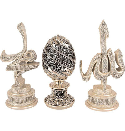Gunes Islamic Decor Islamic Table Decor Arabic 3 Piece Set Allah, Muhammad & Ayatul Kursi Egg 1695 - Modefa 