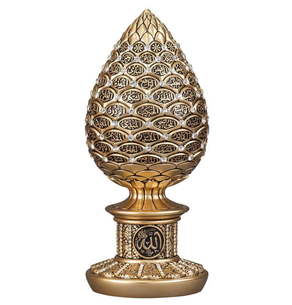 Gunes Islamic Decor Large - 9.75 x 4.25in / Gold Islamic Table Decor 99 Names of Allah Large Egg Gold