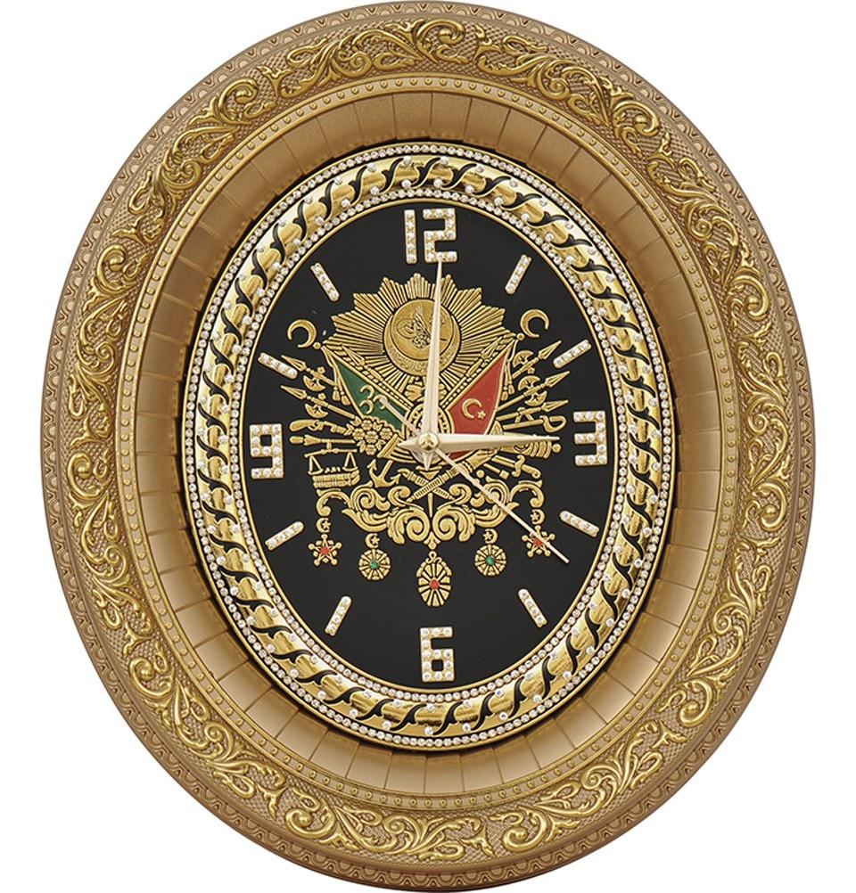 Gunes Islamic Decor Ottoman Coat of Arms Framed Oval Clock 1837 - Modefa 