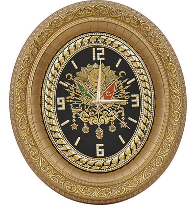 Gunes Islamic Decor Ottoman Coat of Arms Framed Oval Clock 1837 - Modefa 