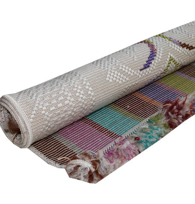 Woven Rolled Hard Islamic Prayer Mat - Embroidered White