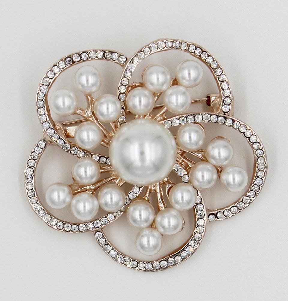 Turkish Jeweled Brooch Faux Pearl Daisy