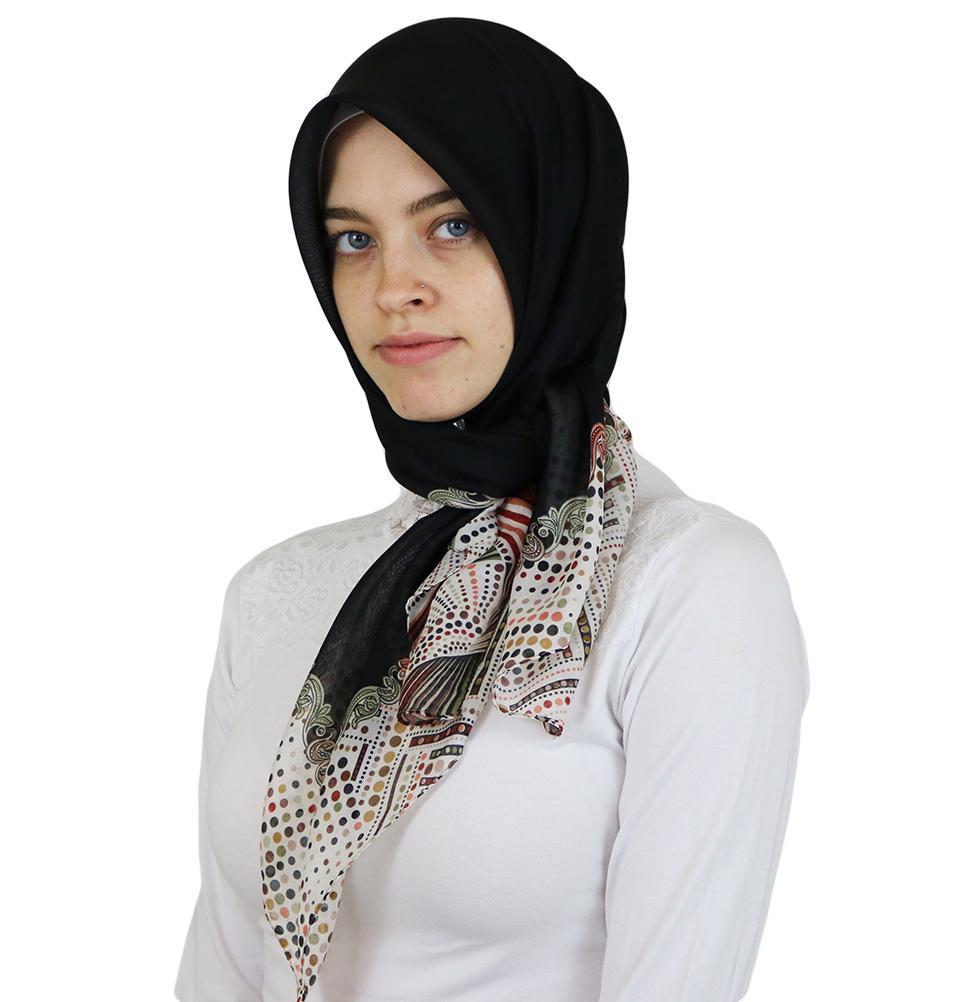 Ipekce scarf Turkish Yazma Square Hijab - Solid Black - Modefa 