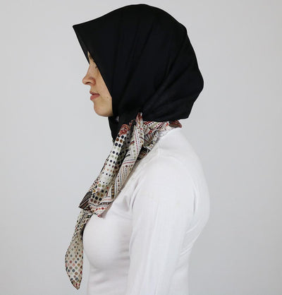 Ipekce scarf Turkish Yazma Square Hijab - Solid Black - Modefa 