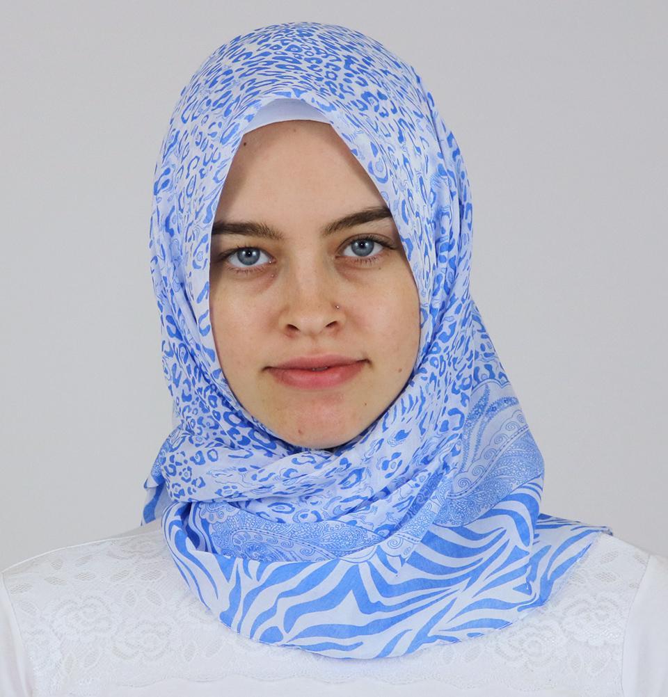 Ipekce scarf Turkish Yazma Square Hijab - Leopard Blue - Modefa 
