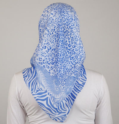 Ipekce scarf Turkish Yazma Square Hijab - Leopard Blue - Modefa 