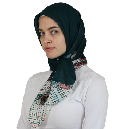 Ipekce scarf Turkish Yazma Square Hijab - Solid Green - Modefa 