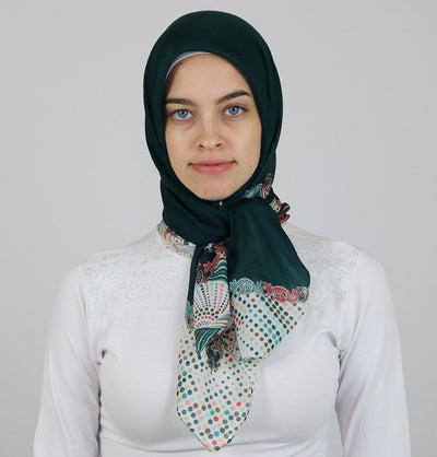 Ipekce scarf Turkish Yazma Square Hijab - Solid Green - Modefa 