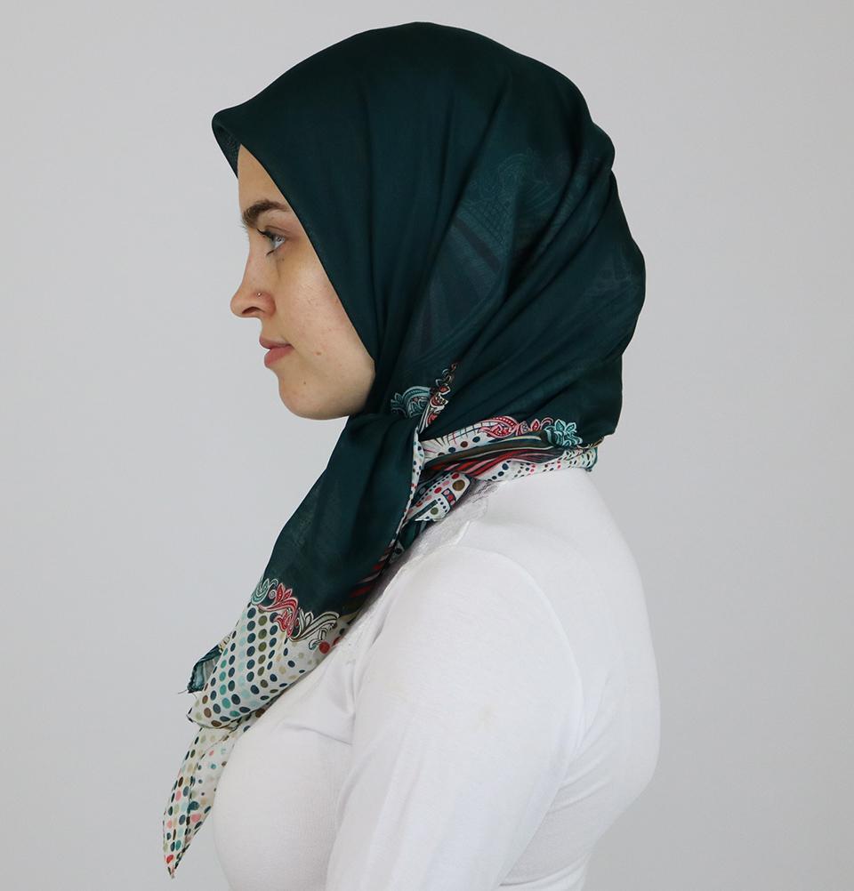 Ipekce scarf Turkish Yazma Square Hijab - Solid Green - Modefa 