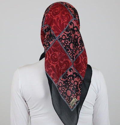 Ipekce scarf Turkish Yazma Square Hijab - Floral Red / Black - Modefa 