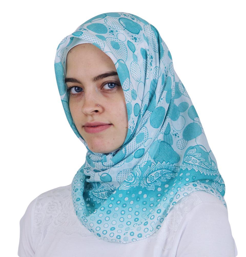 Ipekce scarf Turkish Yazma Square Hijab - Polka Dot Teal Green - Modefa 