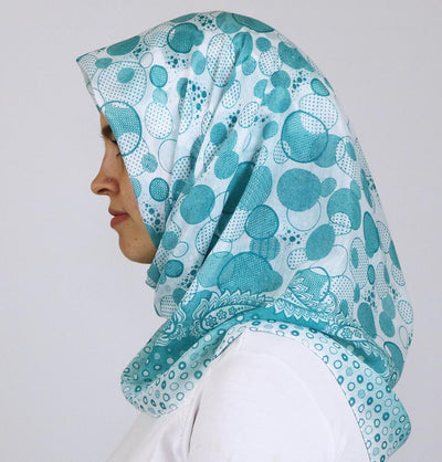 Ipekce scarf Turkish Yazma Square Hijab - Polka Dot Teal Green - Modefa 