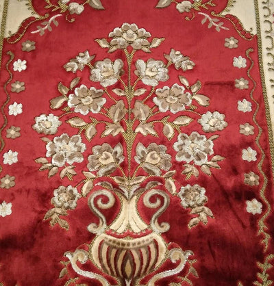 Ismen Prayer Rug Plush Beige & Red Floral Vase Prayer Rug - Modefa 