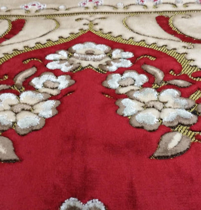 Ismen Prayer Rug Plush Beige & Red Floral Vase Prayer Rug - Modefa 