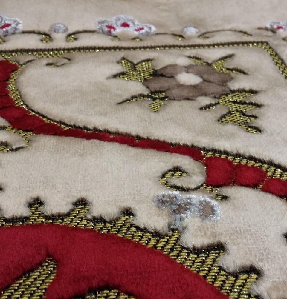Ismen Prayer Rug Plush Beige & Red Floral Vase Prayer Rug - Modefa 