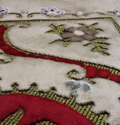 Ismen Prayer Rug Plush Beige & Red Floral Vase Prayer Rug - Modefa 