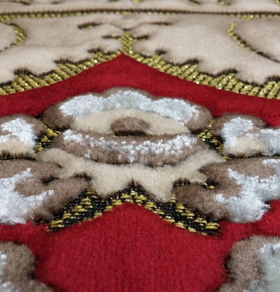Ismen Prayer Rug Plush Beige & Red Floral Vase Prayer Rug - Modefa 