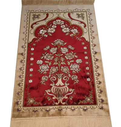 Ismen Prayer Rug Plush Beige & Red Floral Vase Prayer Rug - Modefa 