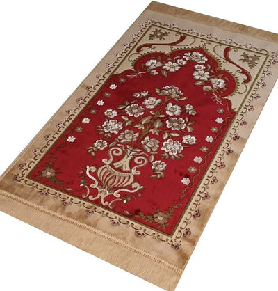 Ismen Prayer Rug Plush Beige & Red Floral Vase Prayer Rug - Modefa 
