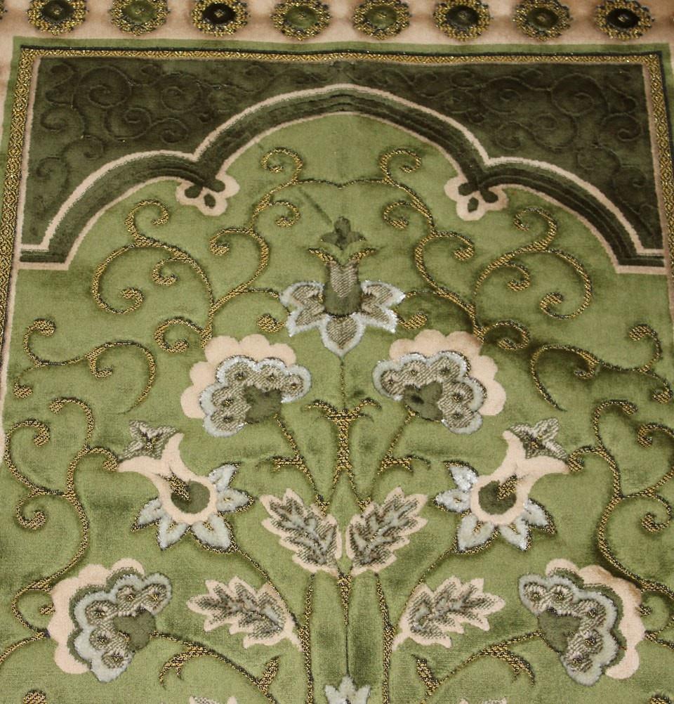 Ismen Prayer Rug Plush Green & Creme Floral Daisy Vase Prayer Rug - Modefa 