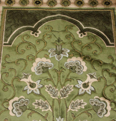Ismen Prayer Rug Plush Green & Creme Floral Daisy Vase Prayer Rug - Modefa 