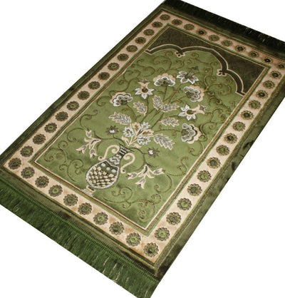 Ismen Prayer Rug Plush Green & Creme Floral Daisy Vase Prayer Rug - Modefa 