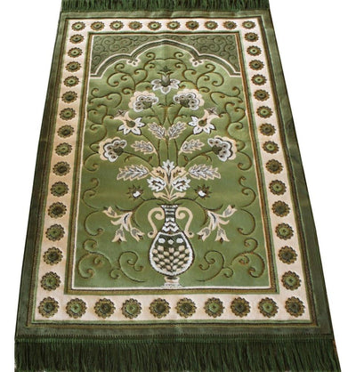 Ismen Prayer Rug Plush Green & Creme Floral Daisy Vase Prayer Rug - Modefa 