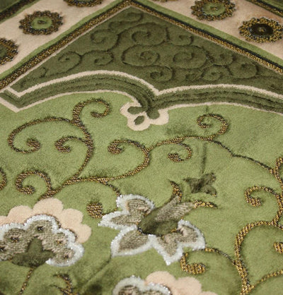 Ismen Prayer Rug Plush Green & Creme Floral Daisy Vase Prayer Rug - Modefa 
