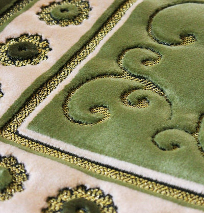 Ismen Prayer Rug Plush Green & Creme Floral Daisy Vase Prayer Rug - Modefa 