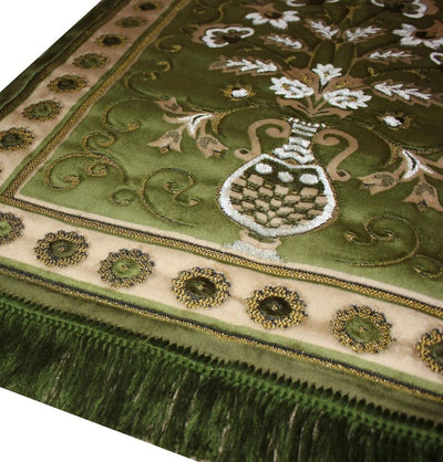 Ismen Prayer Rug Plush Green & Creme Floral Daisy Vase Prayer Rug - Modefa 