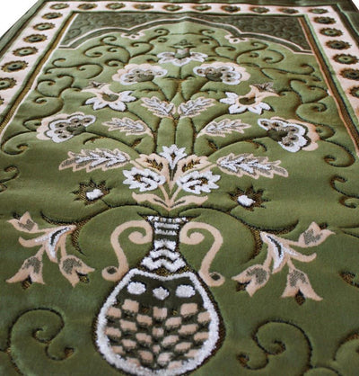 Ismen Prayer Rug Plush Green & Creme Floral Daisy Vase Prayer Rug - Modefa 