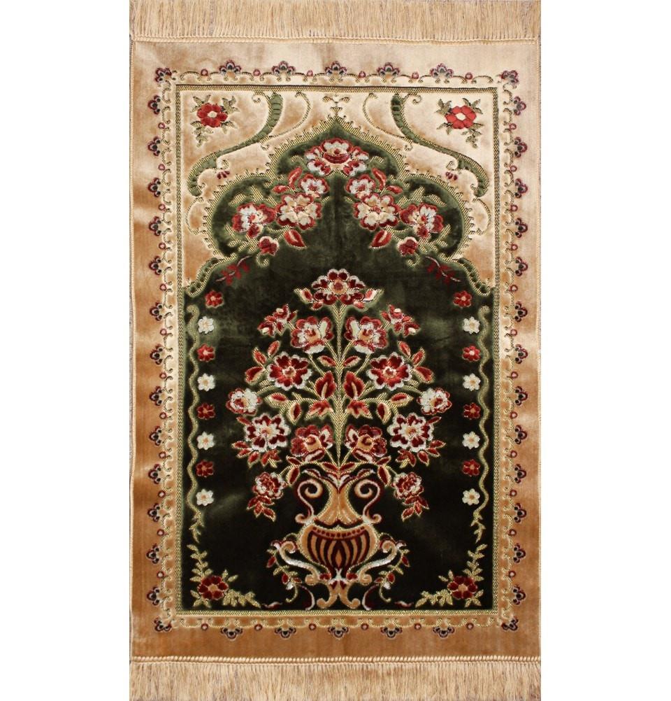 Ismen Prayer Rug Plush Green & Creme Floral Vase Prayer Rug - Modefa 