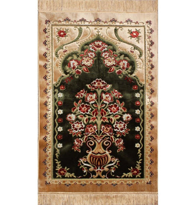 Ismen Prayer Rug Plush Green & Creme Floral Vase Prayer Rug - Modefa 